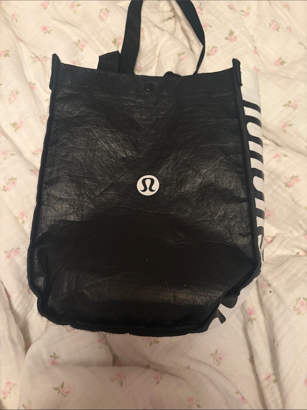 lululemon athletica Black Mini Tote with White Logo and Side Print